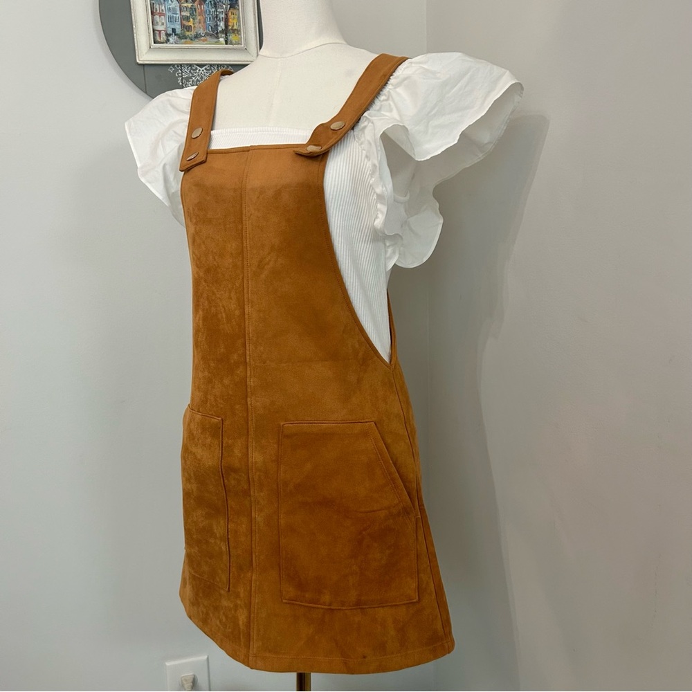 FOREVER 21 Faux Suede Jumper/Overall Mini Dress Versatile Fall Size Small - Picture 7 of 7